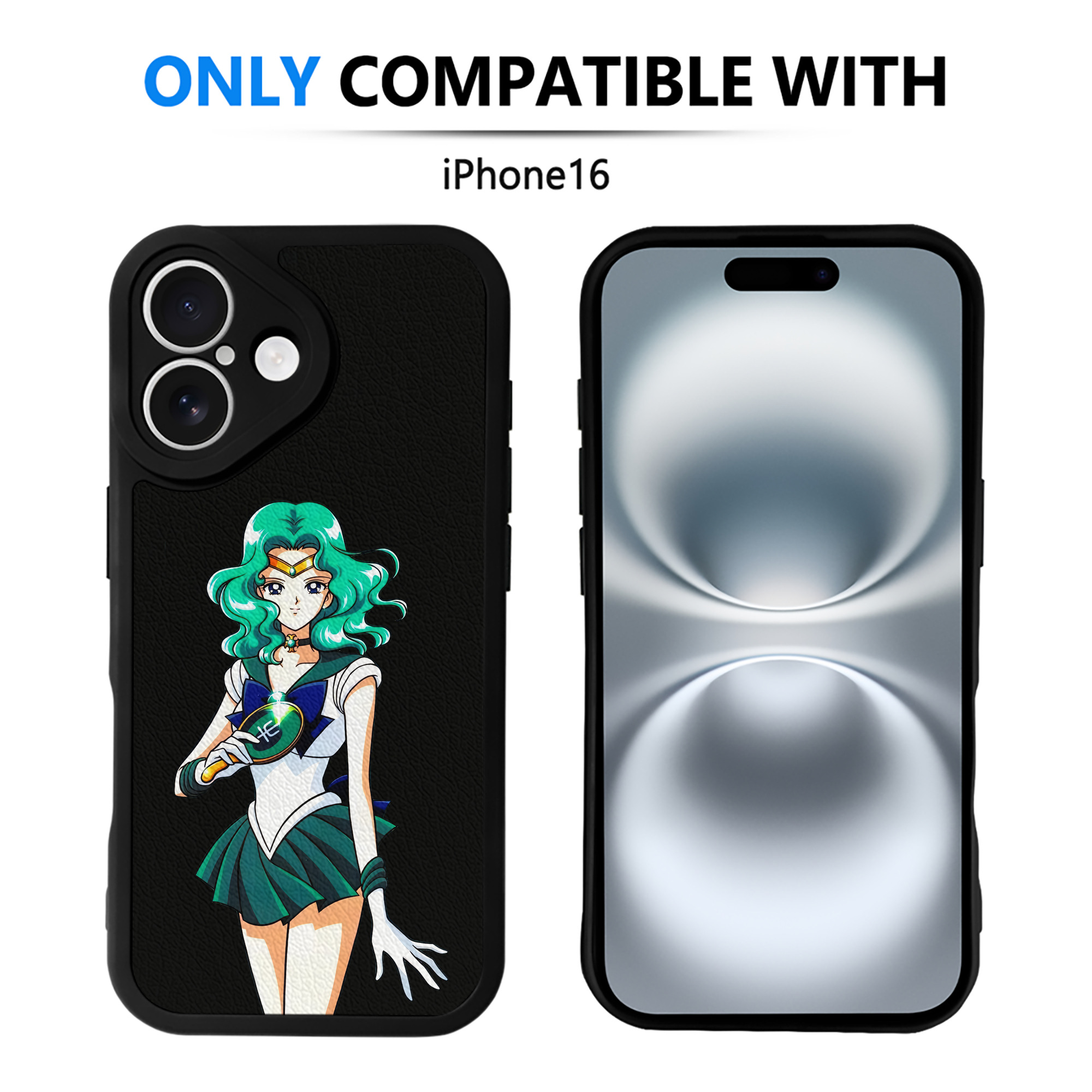 （画像用） 美少女戦士セーラームーン 海王 みちる（かいおう みちる） Sailor Moon Kaiou Michiru 【iPhone 16シリーズ対応】シリコンスマホケース（レザー調） 材質：シリコン